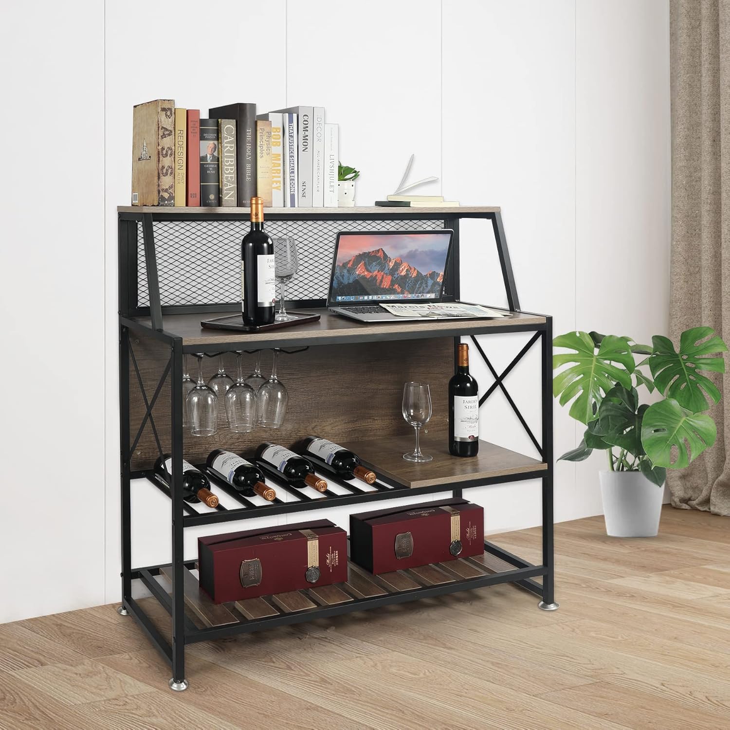 Amazon.com: AKVOMBI Bar Table with Wine Rack, Freestanding Wine Rack ...