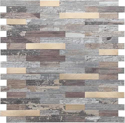 Miniatura 1 de STICKGOO - Loseta en muro para despegar y pegar, azulejos de pared de cloruro de polivinilo para pegar, loseta en muro para cocina (1 lámina, beige