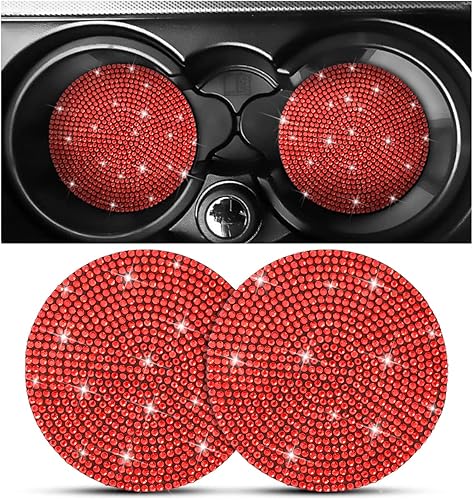 Miniatura 1 de 2 posavasos para automóvil, hechos a mano, con diamantes de imitación, antideslizantes, universales para automóviles, SUV, hogar, oficina,