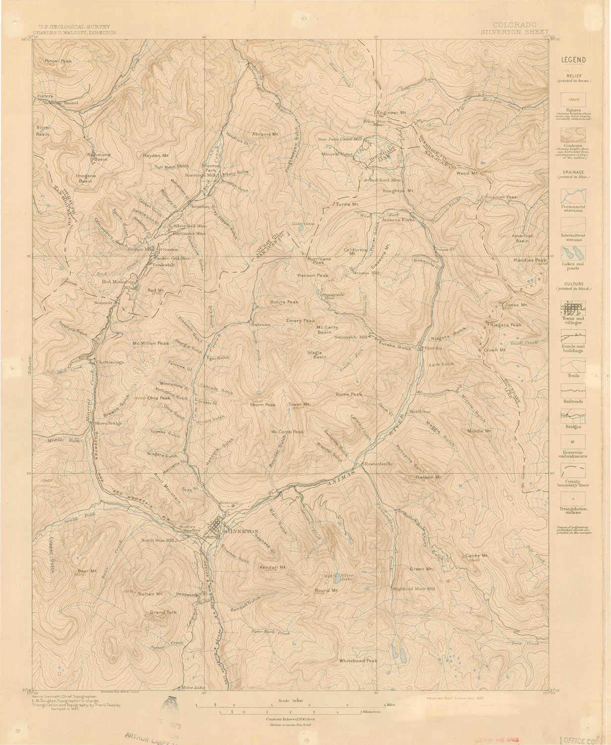 YellowMaps Silverton CO topo map, 1:62500 Scale, 15 X 15 Minute, Historical, 1897, 20 x 16.4 in - Polypropylene