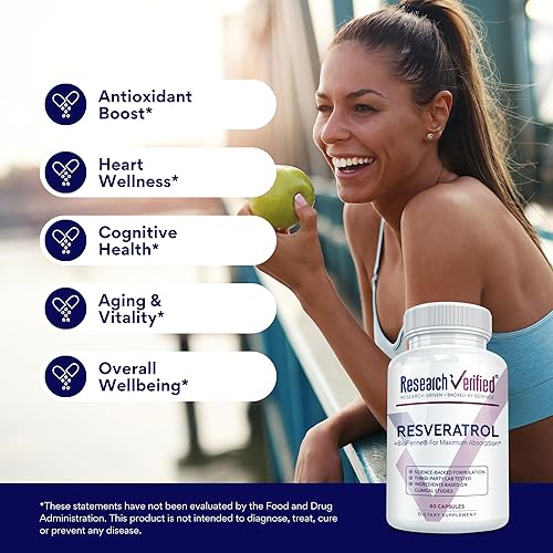 Miniatura 4 de Research Verified Resveratrol - 98% Trans-Resveratrol 1000 mg, Soporte Antienvejecimiento - 60 Cápsulas por Botella - 6 Botellas