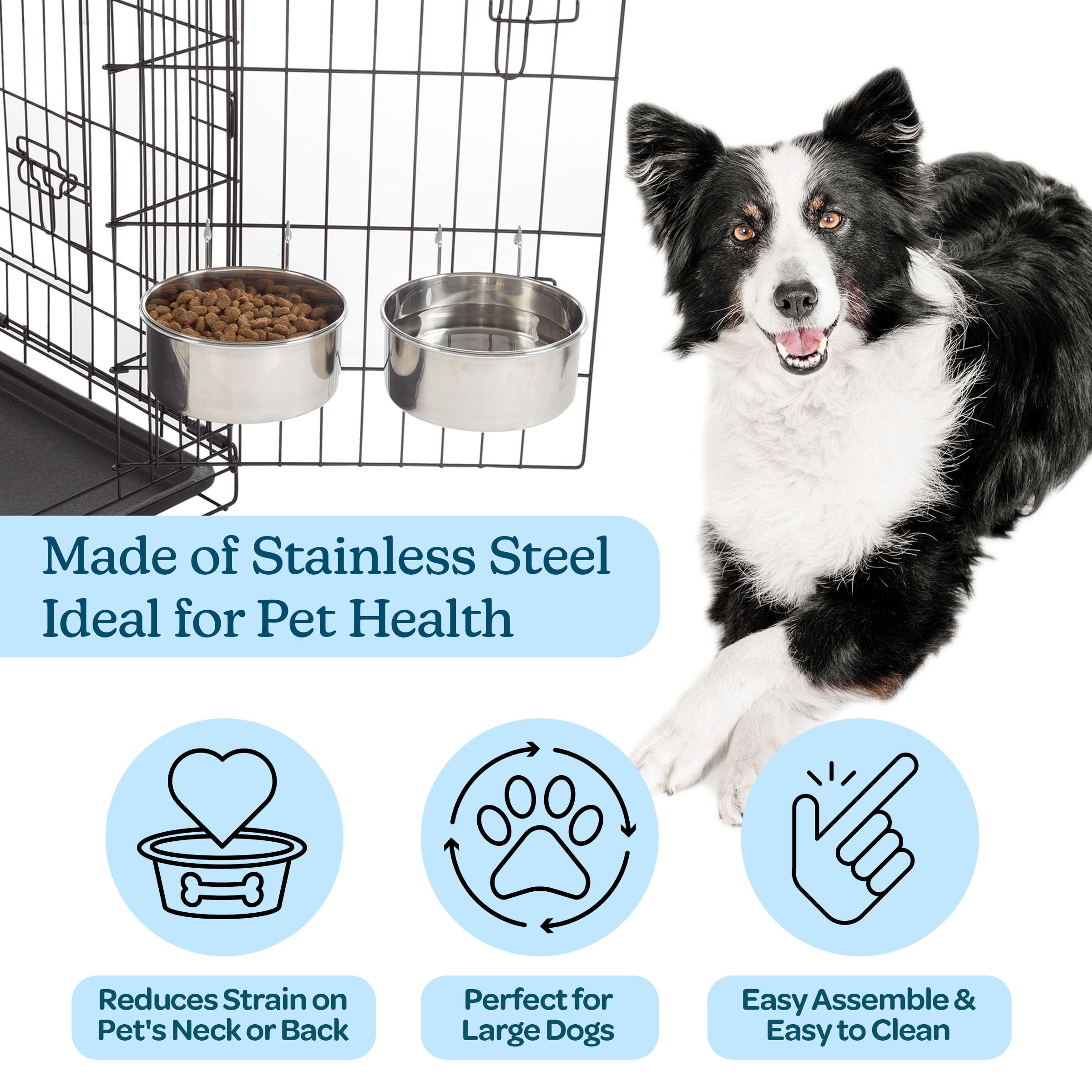 PETMAKER, Set di 2 ciotole per cani in acciaio inox da appendere, per cibo e acqua, lavabili in lavastoviglie, 1,4 kg di cibo o 1,5 l di acqua ognuna