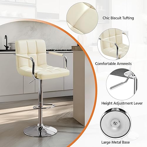 Miniatura 6 de Yaheetech 4 taburetes de bar ajustables para encimera de cocina taburetes de bar o mostrador de altura de mostrador sillas de comedor giratorias