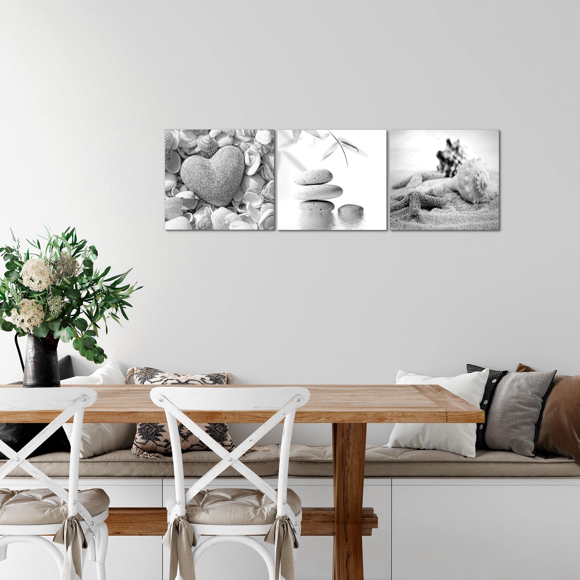 Quadro Murale Spiaggia E Pietre - 120x40cm, Tela Non Tessuta, Beige - Foto 3