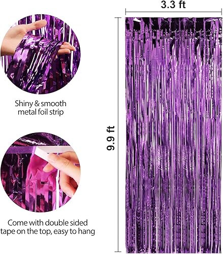 Miniatura 2 de Crosize Paquete de 3 Cortinas de Fondo de Flecos de Aluminio Púrpura de 1 x 3 m, Cortinas de Fondo de Serpentinas, Serpentinas para Decoración de