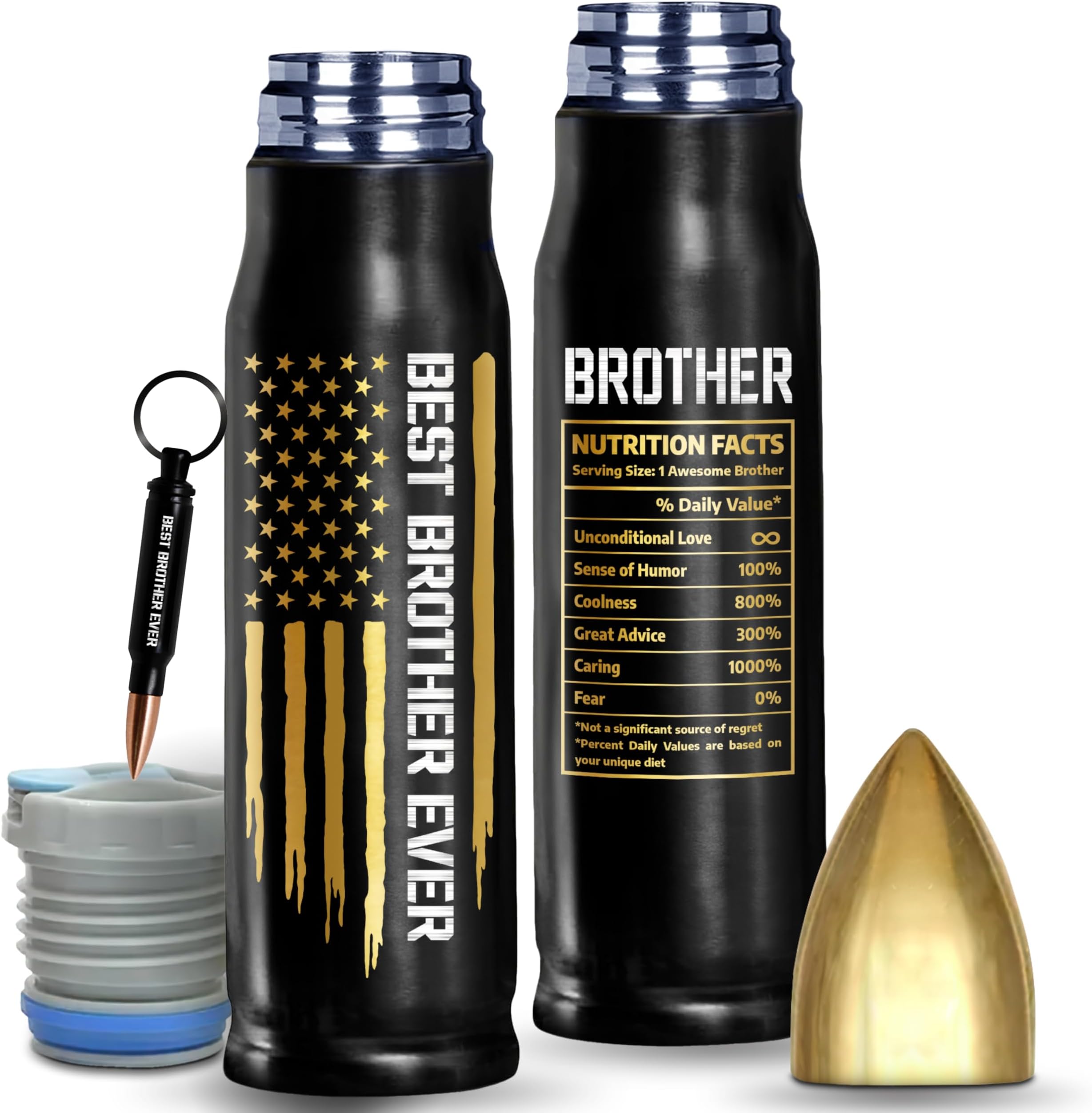 Gifts for Brother, Birthday Gifts from Sister, Present Ideas for Adult Older Bros - Best Brother Ever Bullet Tumbler 17Oz with Lid and Keychain, Insulated Travel Thermos Coffee Cup for Men