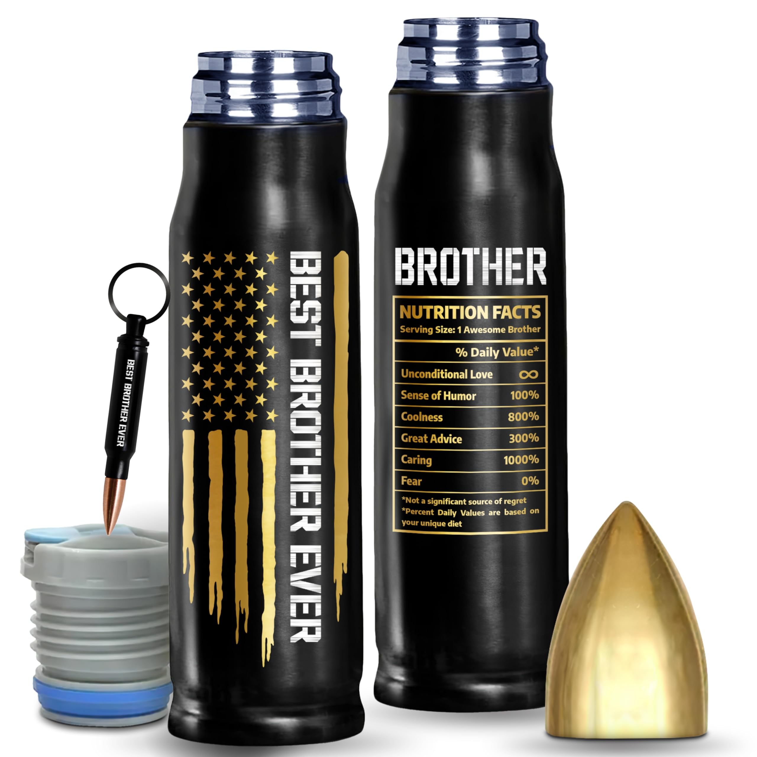 Gifts for Brother, Birthday Gifts from Sister, Present Ideas for Adult Older Bros - Best Brother Ever Bullet Tumbler 17Oz with Lid and Keychain, Insulated Travel Thermos Coffee Cup for Men