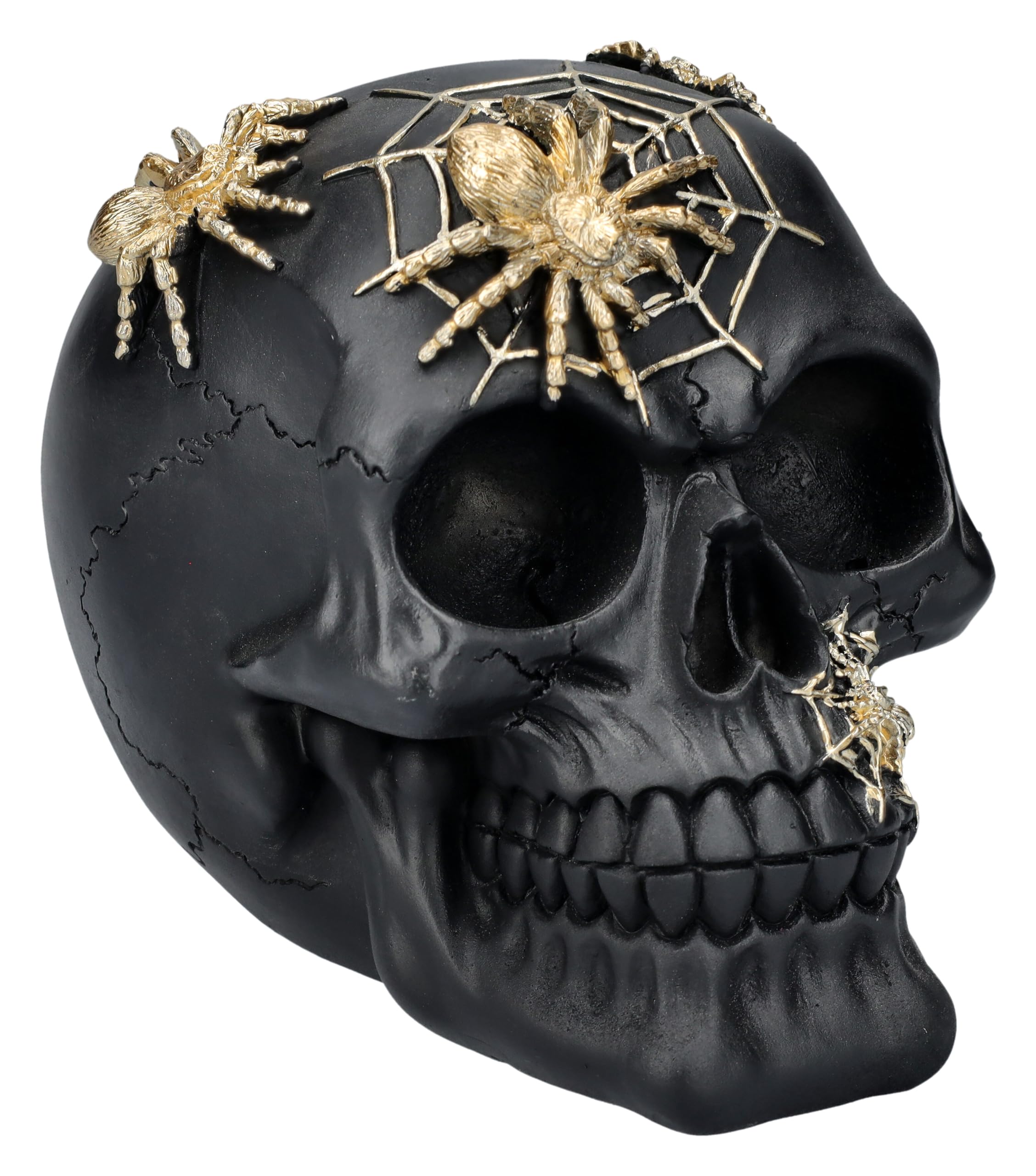 Figuren Shop GmbH Totenkopf Figur schwarz-gold mit Spinnen – Gothic Dekoration
