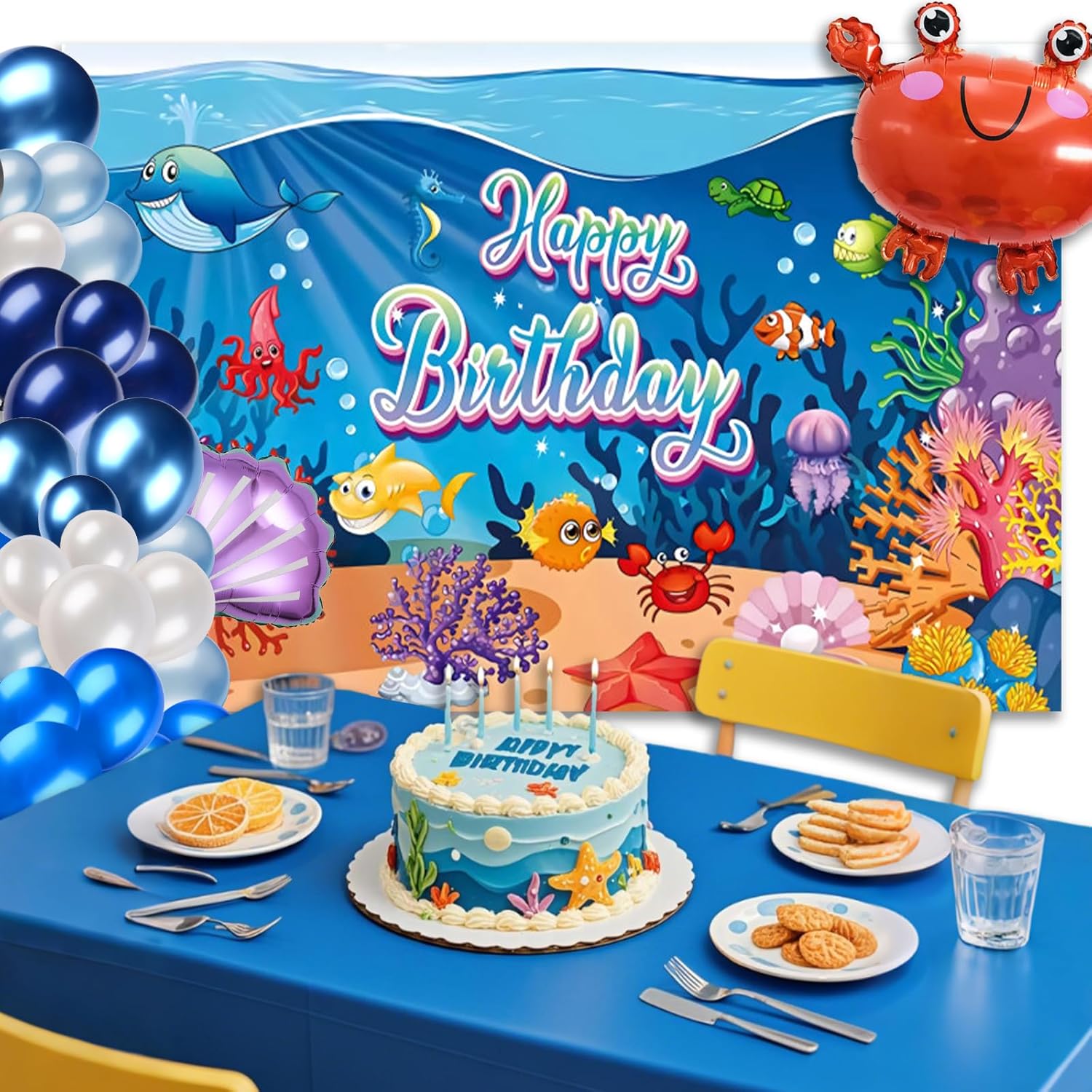 海底パーティーデコレーションセット - 海をテーマにした誕生日パーティー用品には、プール、ビーチパーティーの装飾用の背景バルーンアー