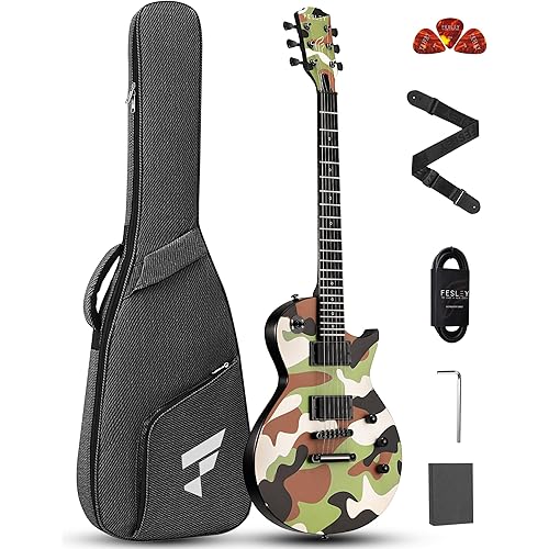 Fesley 39" LP Electric Guitar Kit: Full Size Solid Body Electric Guitars for Beginners with Humbucker Pickups,Poplar Body,Mahogany Neck,22 Frets,6 String Guitar with Gig Bag, FLP400,Matte,Camouflage