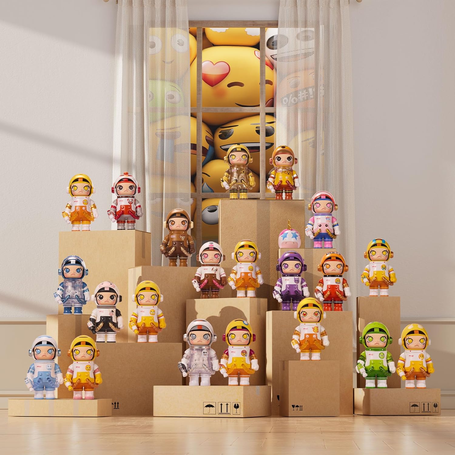 POP MART MEGA Space Molly 100% × Emoji Series, Molly Blind Box Figures, Random Design Action Figures Collectible Toys Home Decorations, Holiday Birthday Gifts for Girls and Boys, Single Box