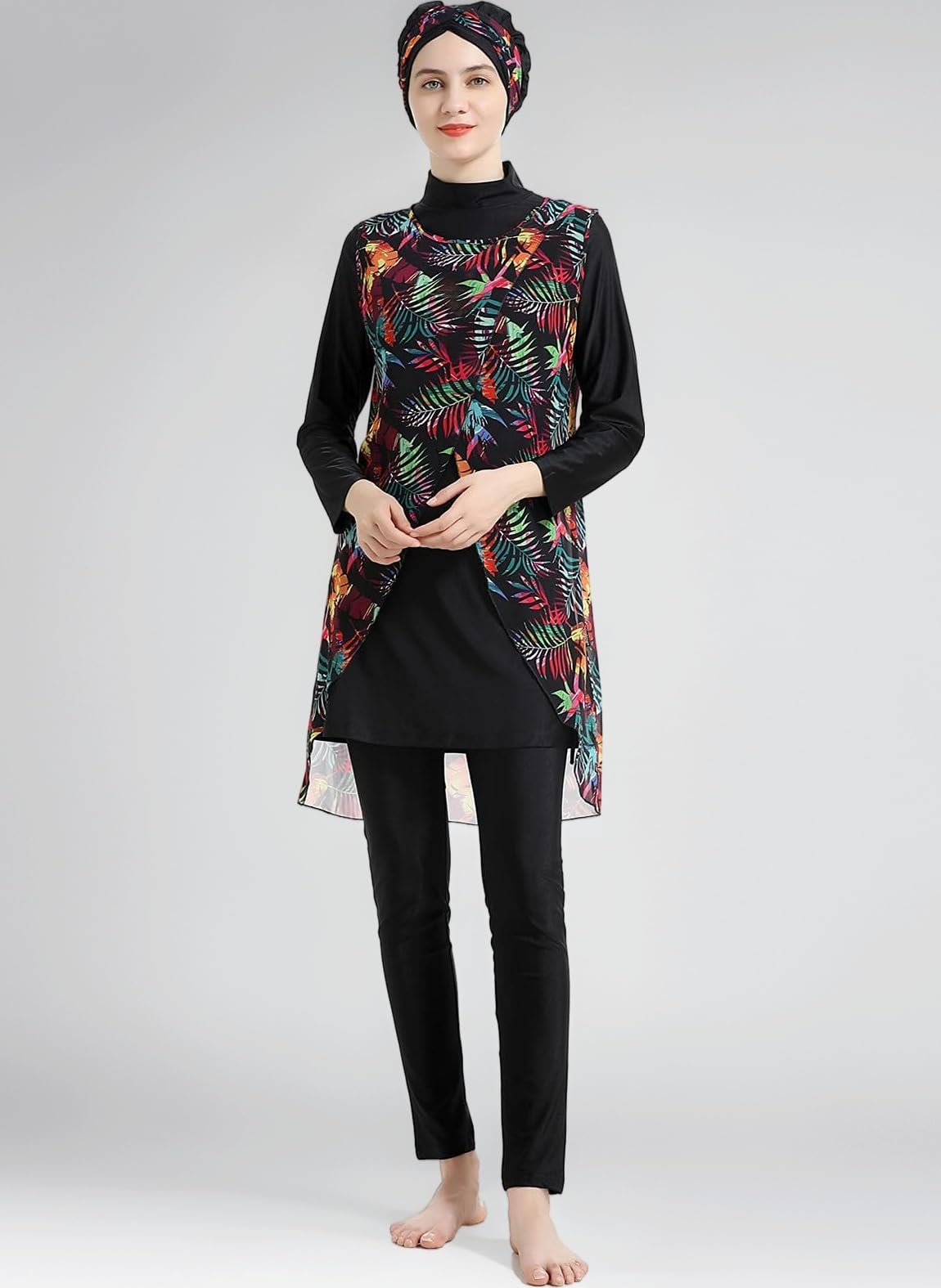 Muslim Swimwear for Women Floral Modesty Swimsuit Islamic Hijab Burkini Beachwear Tankini Swimming Costume