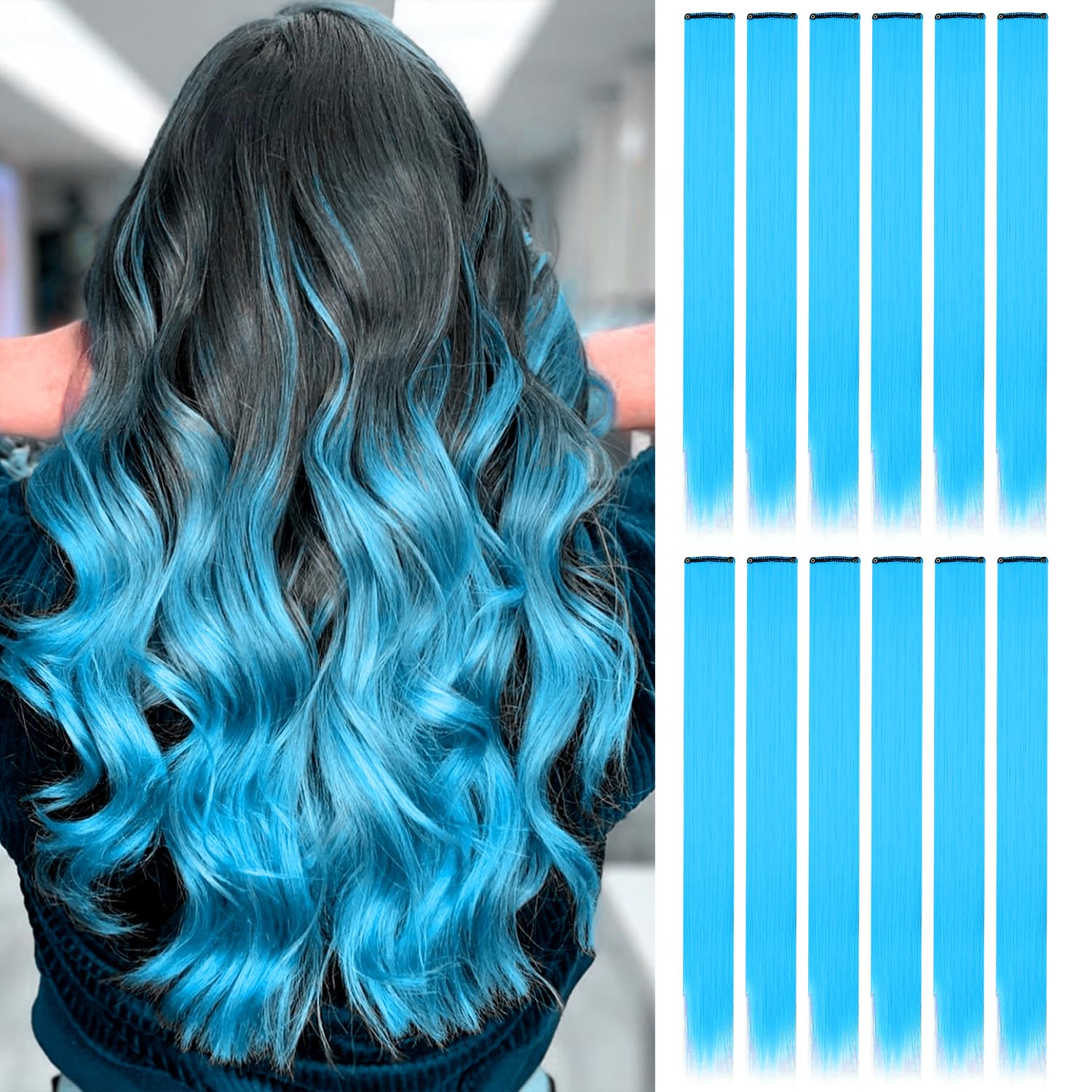 12 Pcs Blue Hair Extensions