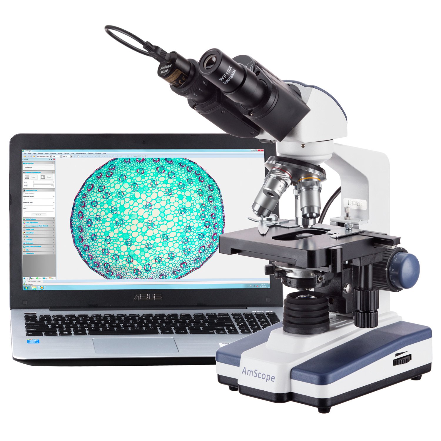 AmScope B120B-E 40X-2000X LED Digitales Binokular-Verbundmikroskop mit 3D-Bühne und USB-Kamera