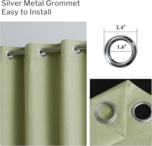 Miniatura 3 de Cortinas verdes 100% opacas para dormitorio, con aislamiento térmico, aspecto de lino, con ojales y parte trasera negra para sala de estar, 52 x 63