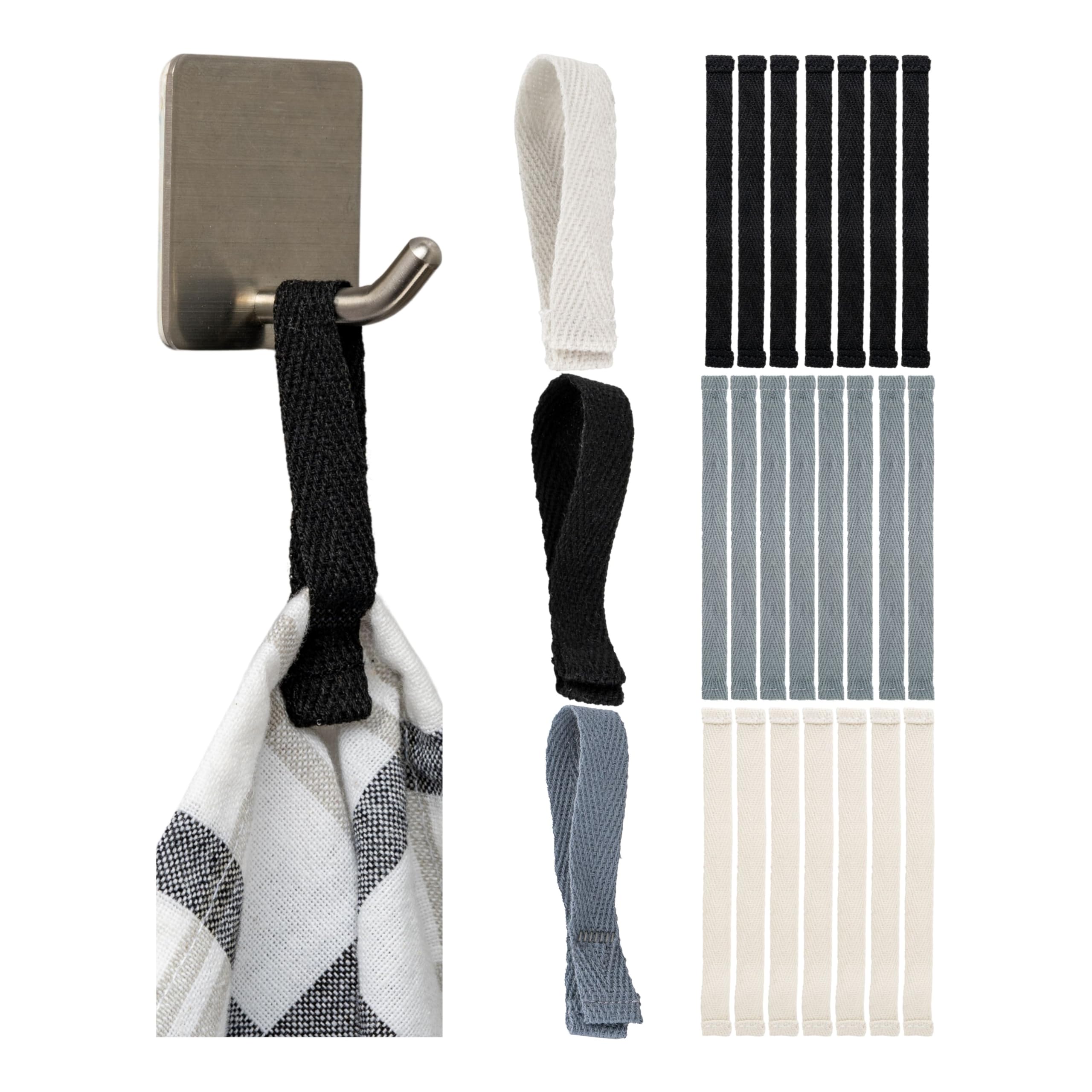 Your Day Mate Sew-on Towel Hangers, 24 Pieces, 150 x 12 mm Loops, in White, Grey, Black, Hanger tabs for Tea Towel, Bath Towel, Cloth, Decoration, Camping Accessories, Towel Holder