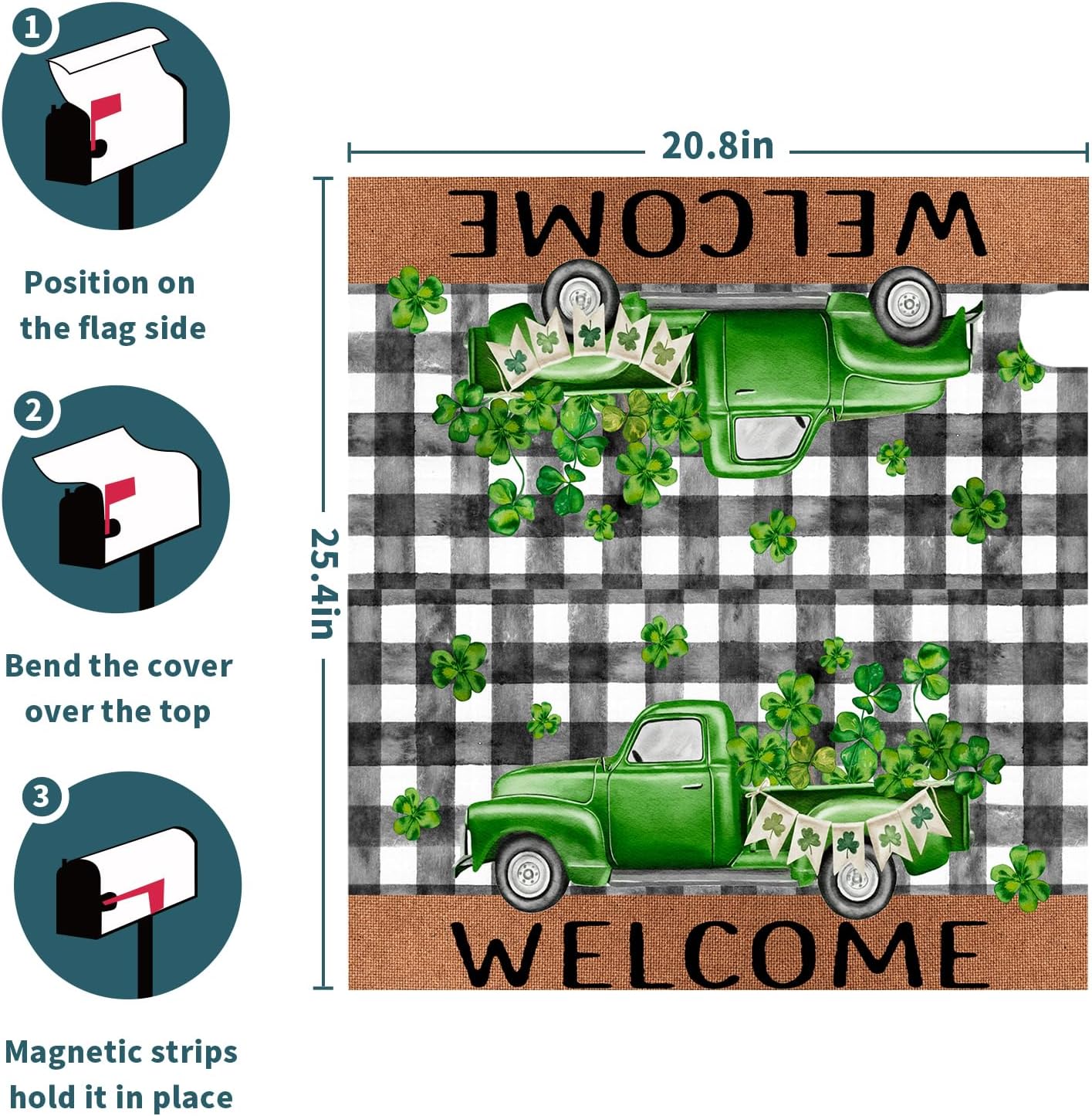 St Patrick's Day Mailbox Covers Magnetic Buffalo Check Lucky Shamrock Mailbox Cover Standard Size 25.5 x 21 Inchs Lucky Clover Truck Wrap Post Letter Box Decor for Home Outdoor Garden
