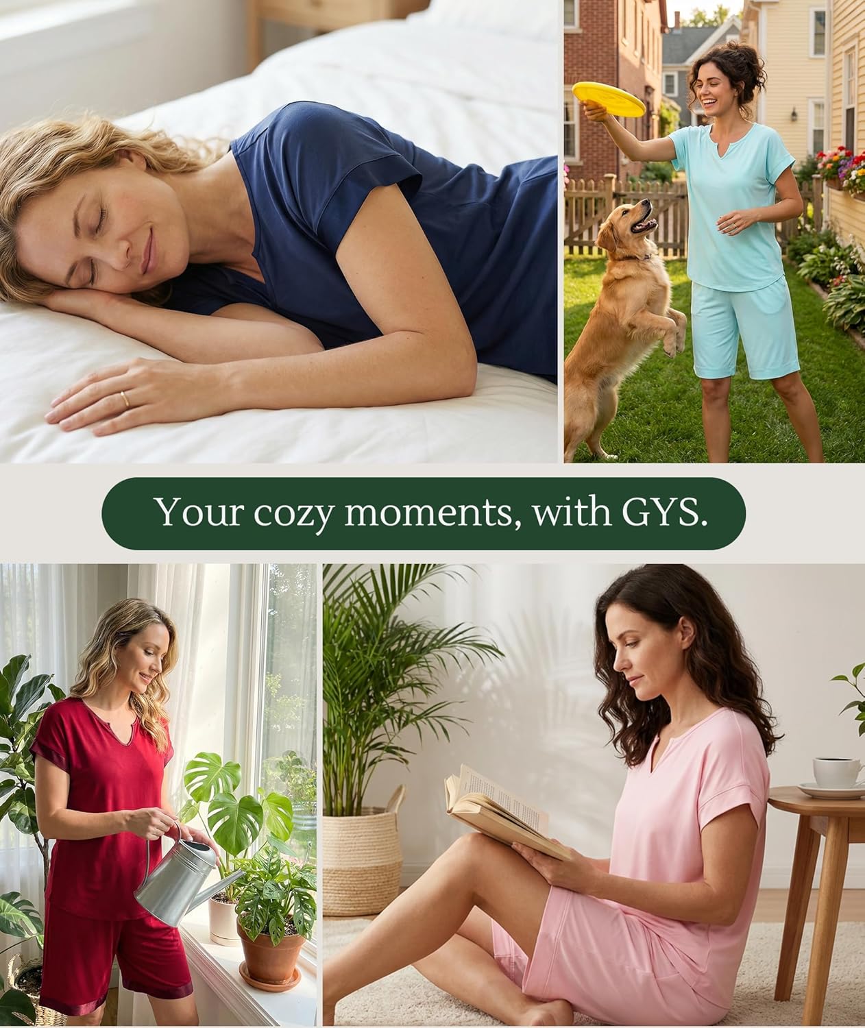 GYS Bamboo Viscose Womens Pajama Sets 2 Piece, Soft Short Sleeve Shirt and Bermuda Shorts Pajamas Set Lounge Sets - Image 2