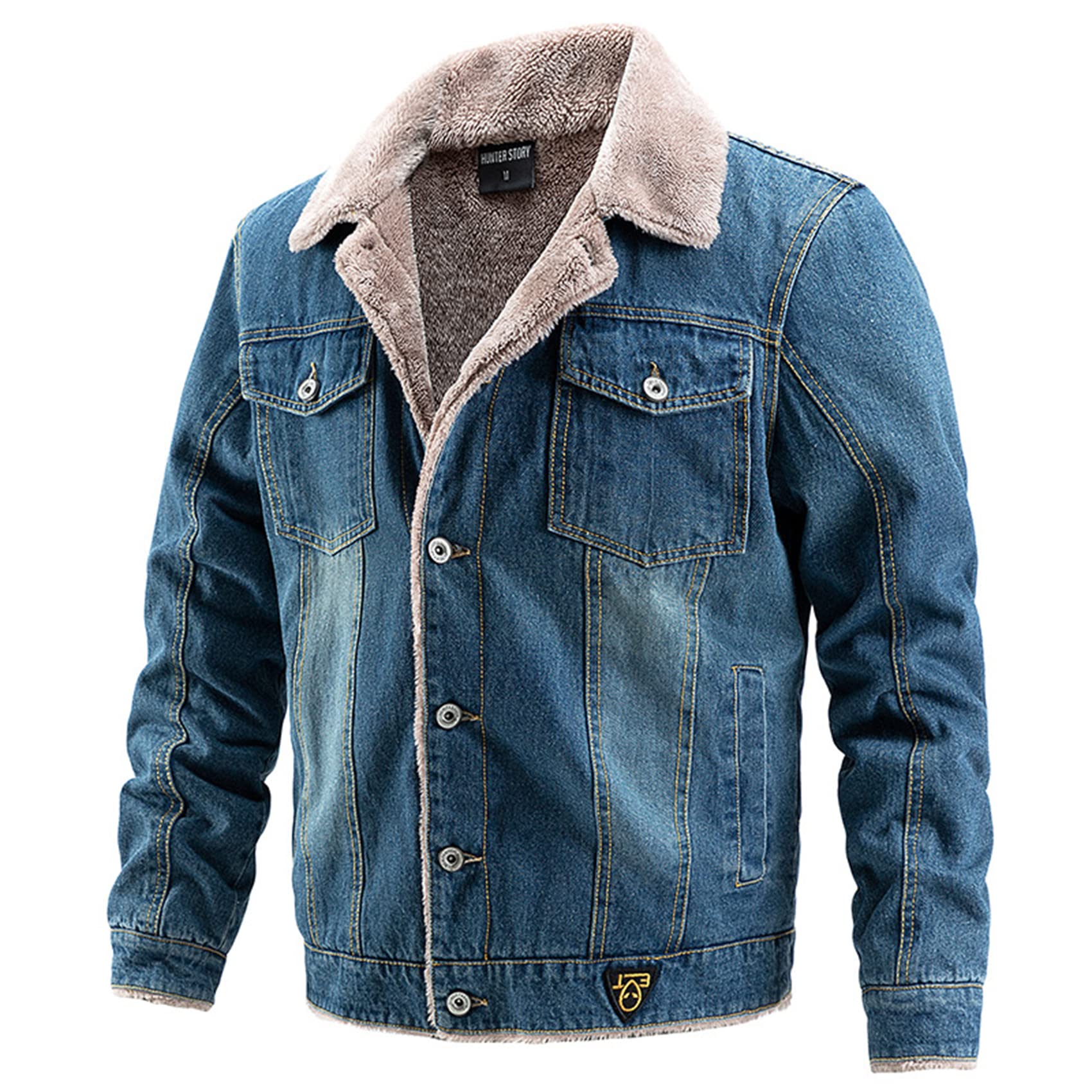Giacca di Jeans da Uomo Plus Imbottita di Velluto Casual