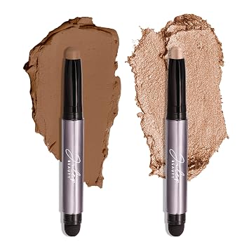 Julep Eyeshadow 101 Creme-to-Powder Waterproof Eyeshadow Stick Duo Long-Lasting, Crease-Proof, Easy Apply with Built-in Smudger - Sand Shimmer and Smoky Tawny Matte
