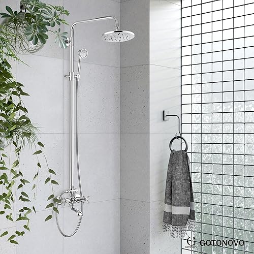 Miniatura 8 de gotonovo Juego de 8 grifos de ducha expuestos a la lluvia, 2 pomos dobles, mango cromado, triple función, boquilla de ducha, conjunto de unidades de