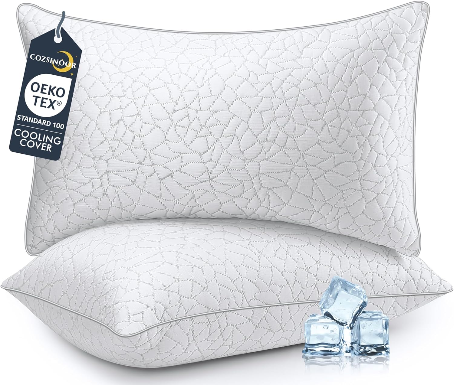 COZSINOOR Bed Pillows Queen Size - Cooling Premium Down Alternative Pillows Set of 2 for Side, Back, and Stomach Sleepers Hotel Quality Fluffy Soft Microfiber Fill Breathable Skin-Friendly