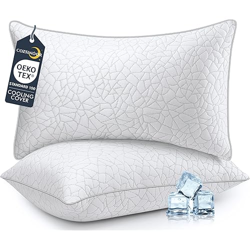 COZSINOOR Bed Pillows Queen Size - Cooling Premium Down Alternative Pillows Set of 2 for Side, Back, and Stomach Sleepers Hotel Quality Fluffy Soft Microfiber Fill Breathable Skin-Friendly