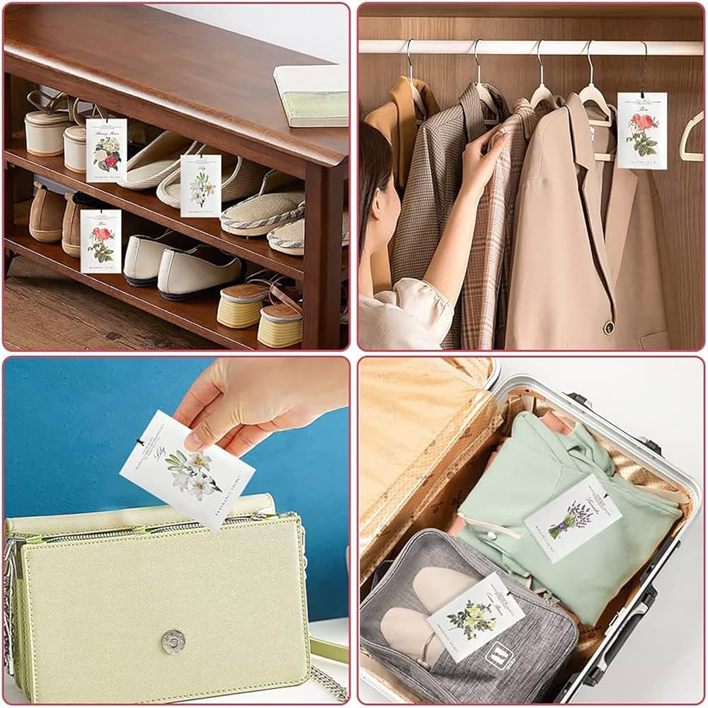 Wardrobe Aromatherapy Clothes Hanger, Fragrance Sachets Bags, Scented Bags For Wardrobe, Hanging Scent Bag, Wardrobe Air Freshener, Sachets Buds Bag, Scented Bags, 2 X Rose, 2 X Ocean