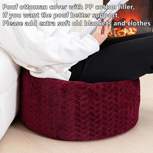 Miniatura 4 de Puf otomano de relleno, puf otomano para sala de estar, dormitorio, almacenamiento en el suelo, reposapiés, taburete redondo de 20 x 20 x 12