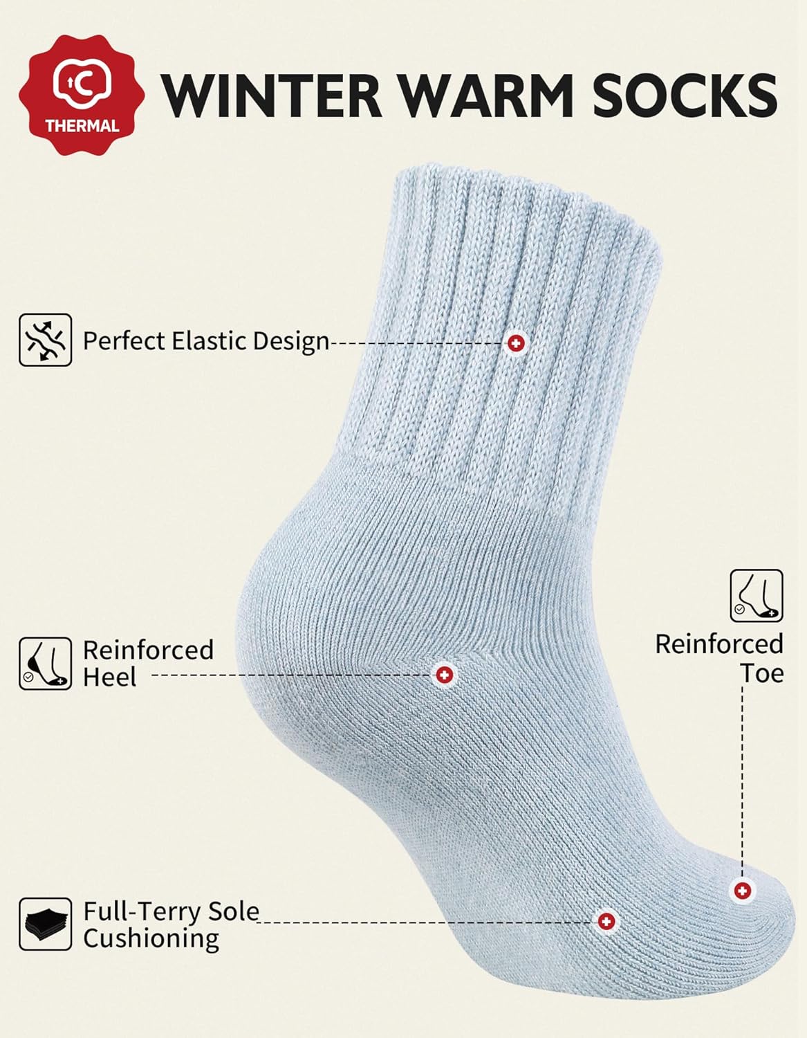CLOSEMATE Womens Thick Full Cushioned Thermal Warm Boot Socks for Winter 3 Pairs - Image 4