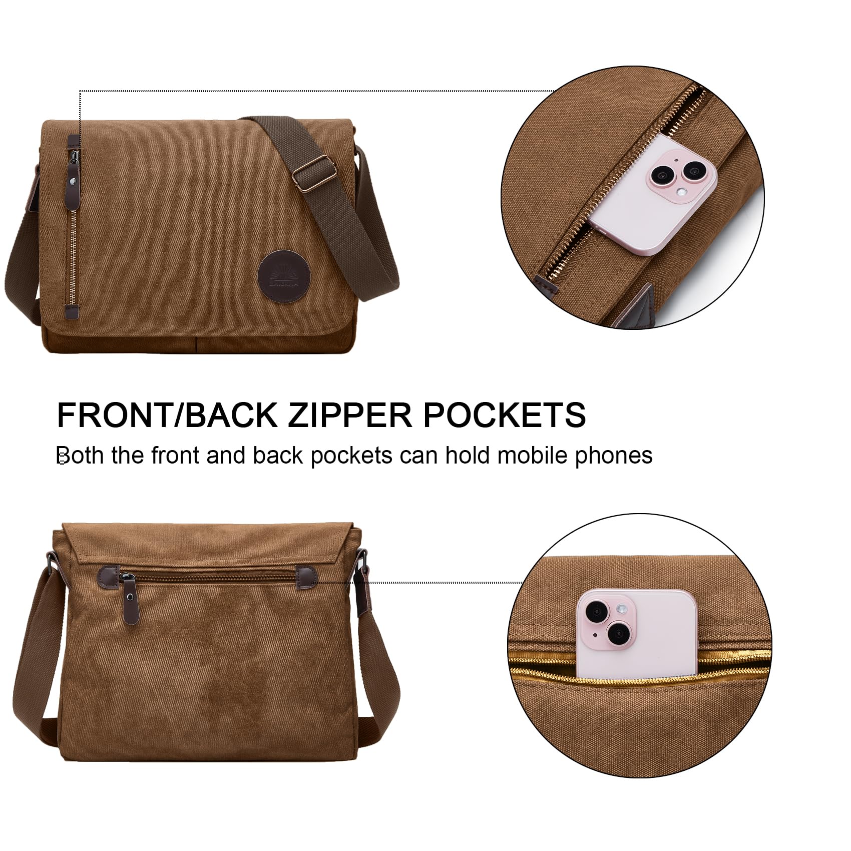 ZHIERNA Umhängetasche Herren für Herren und Damen, Canvas Messenger Bag, Vintage schultertasche für 13,3-Zoll-Laptops, Geeignet für Arbeit und Reisen