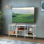Blanc TV Stand avec stockage pour 50 1 cm TV Centre de divertissement moderne avec étagères de rangement ouvertes 3 Bois de base TV Console Table Media Cabinet pour Salon Chambre Bureau
