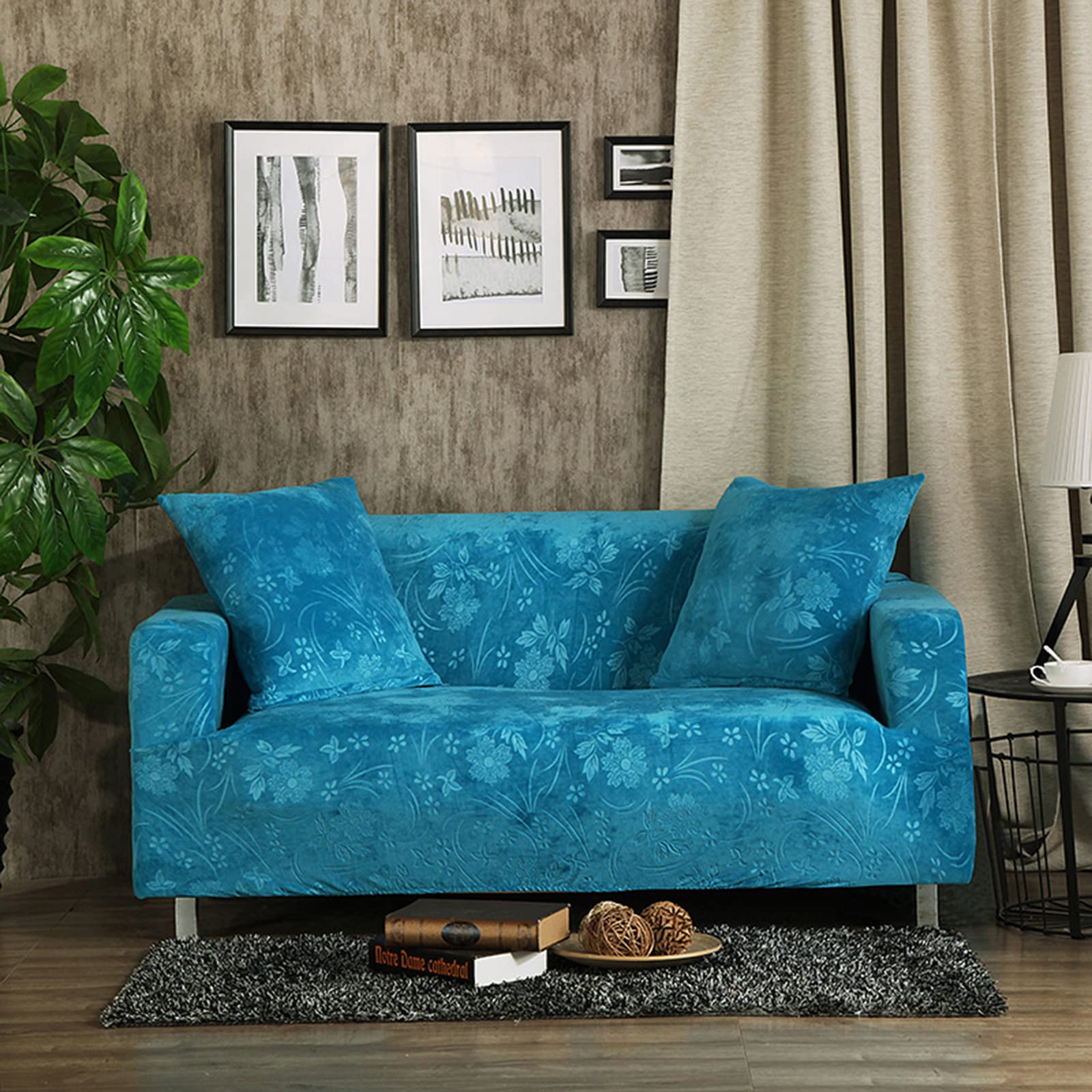 Housse de canapé extensible bleue 1 place en élasthanne pour fauteuil