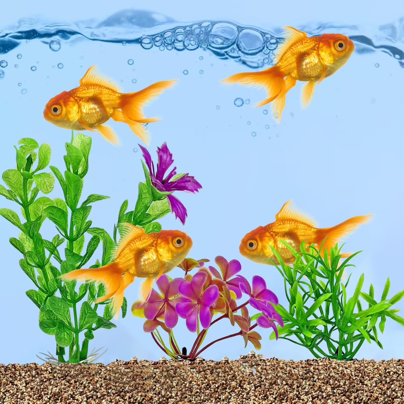 Lot de 6 plantes artificielles pour aquarium avec fleur verte en plastique 4 formes différentes de fausses décorations - 4