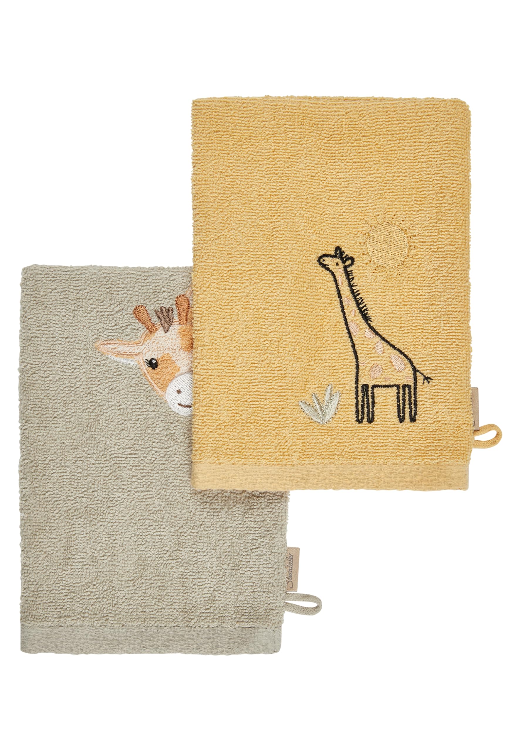 Sterntaler Colourful Giraffe Kaya Face Cloth Twin Pack - Absorbent Cotton With Beautiful Selvedges - Cute Embroidery For Babies And Toddlers,