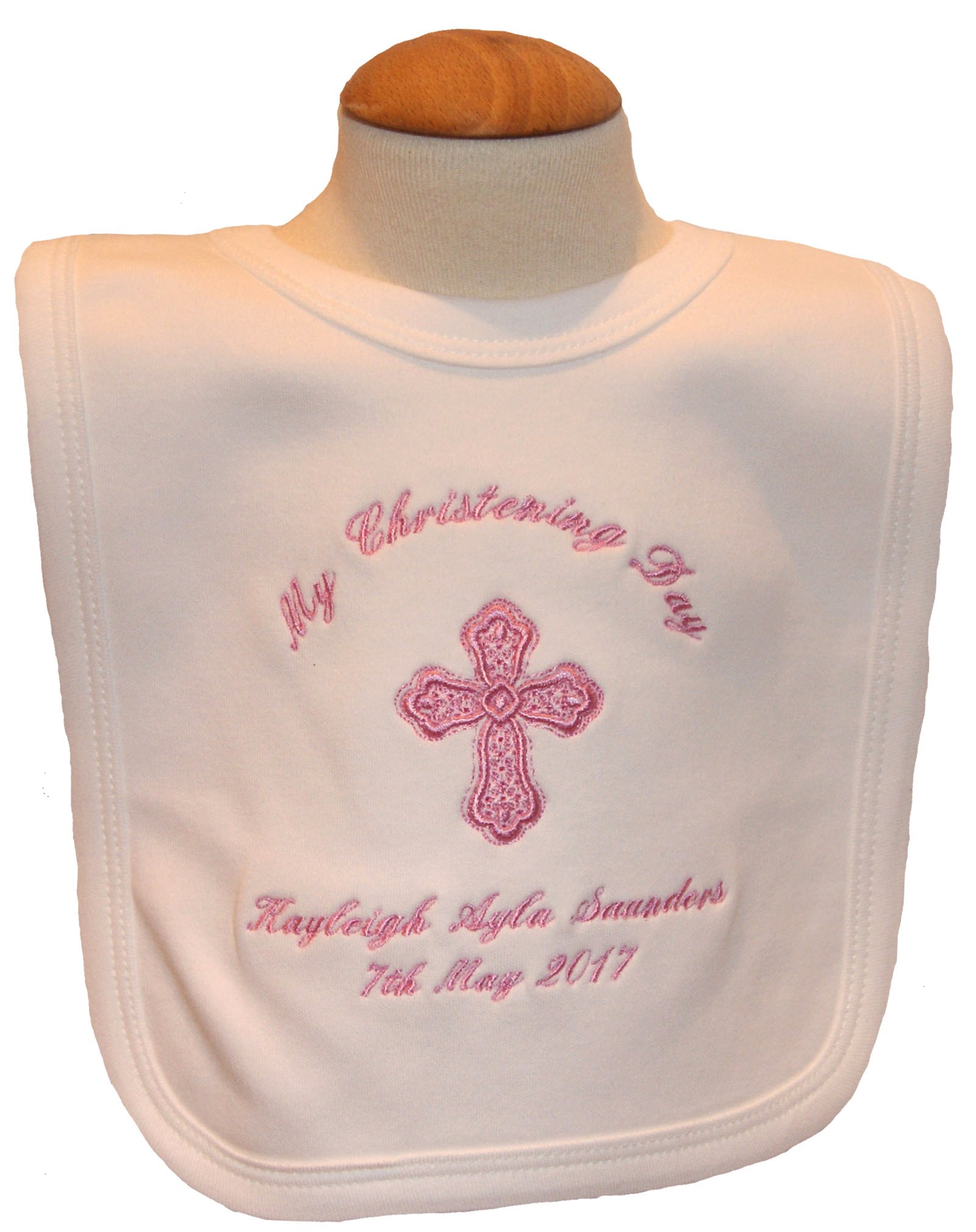 Baby’s Personalised Christening/Baptism/Naming Day Cross Bib (Pink)