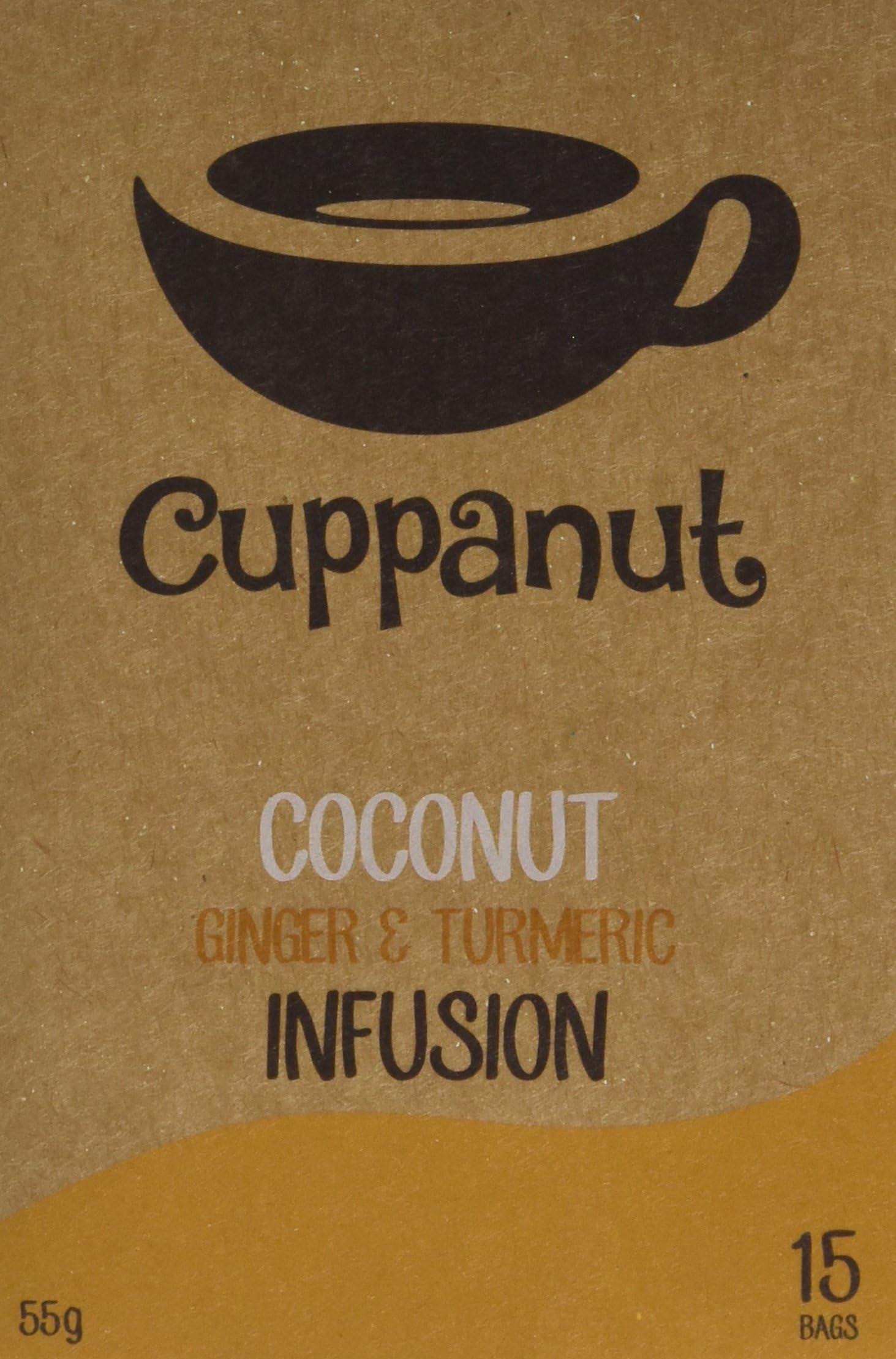 Cuppanut Coconut Ginger and Turmeric Infusion 15 Teabags (Pack of 6, Total 90)