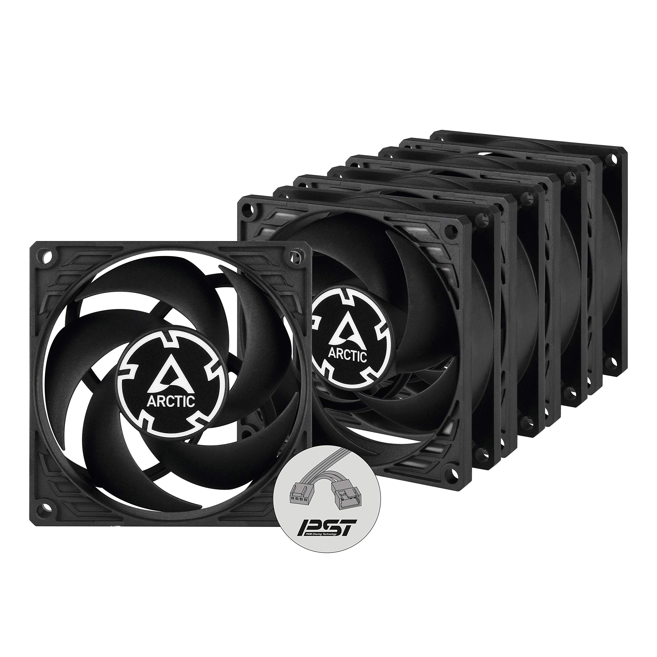 ARCTIC P8 PWM PST (confezione da 5) - Ventola da 80 mm, tecnologia di condivisione PWM (PST), ottimizzata per la pressione, motore molto silenzioso, computer, velocità ventola: 200-3000 giri/min -