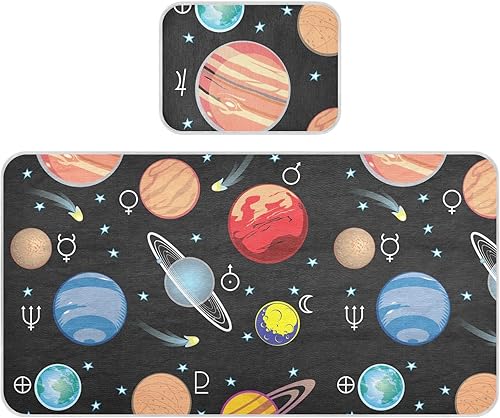 Planets Solar System Crib Mattress Protector Mini Crib Mattres Pad Cover Cooling Mattress Topper Ice Silk Cooling Pad & Pillow Play Mat Washable &