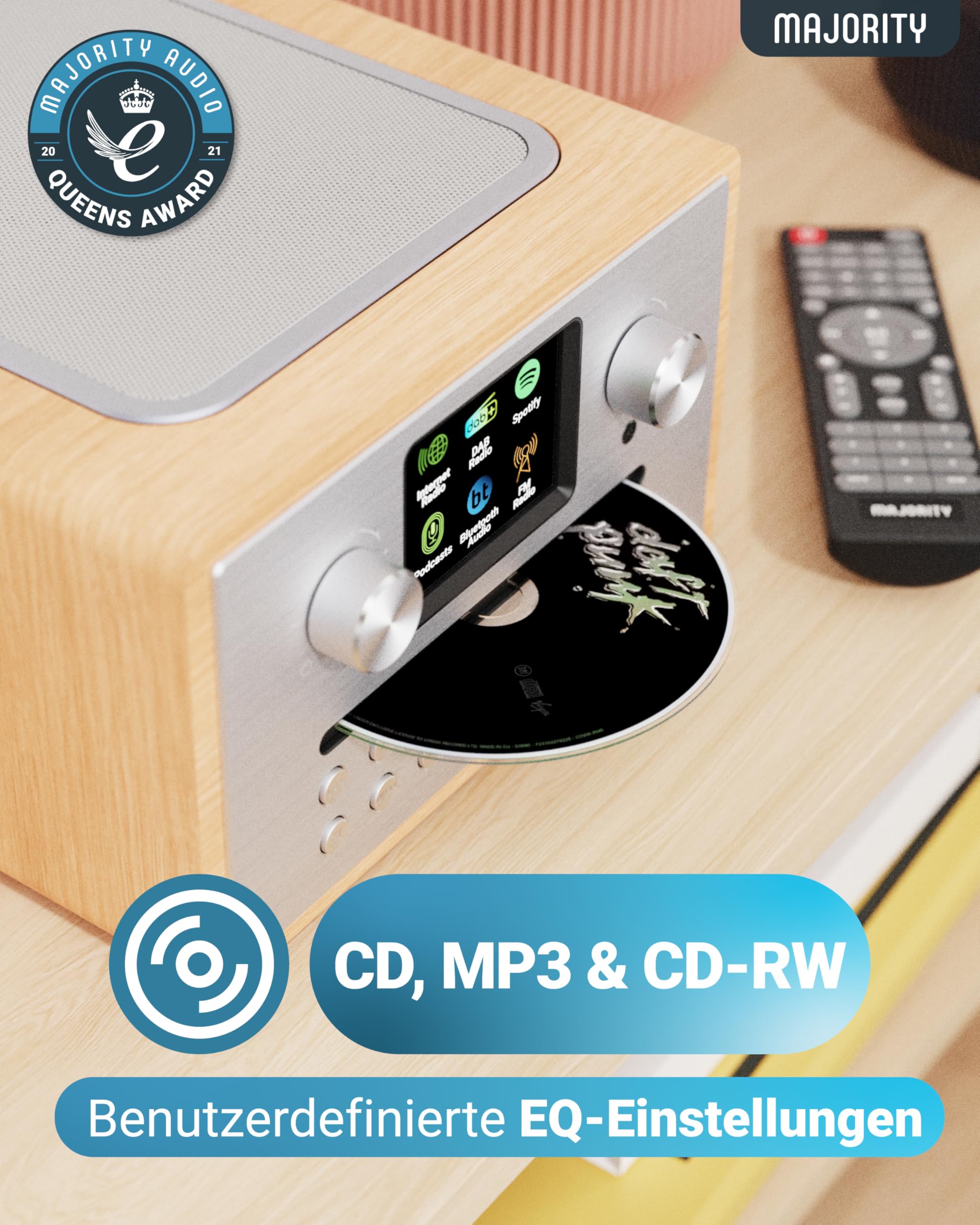 MAJORITY Homerton Internetradio mit CD Player DAB Plus Bluetooth FM Radio WLAN Spotify Connect Digitalradio Farbdisplay