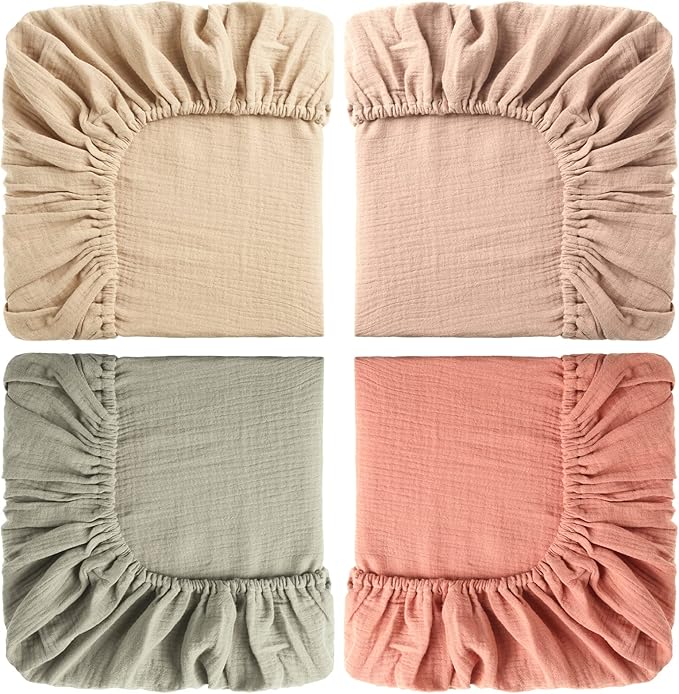 4 Pcs Baby Crib Sheets for Boys Girls, Cotton Baby Fitted