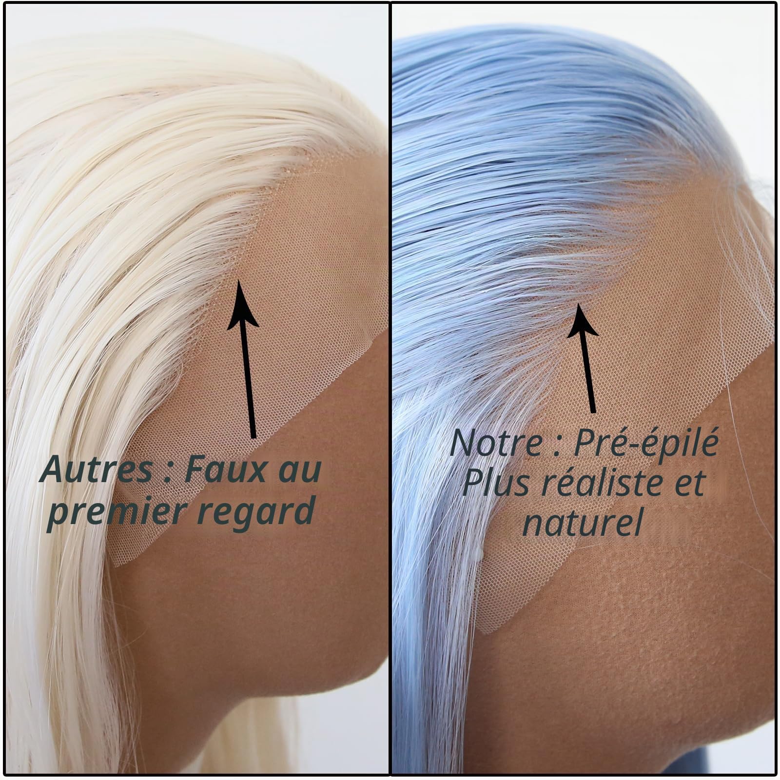 Perruque bleu clair synthétique longue et raide avec dentelle frontale pour femme noire résistante à la chaleur pour cosplay, usage quotidien (bleu clair)