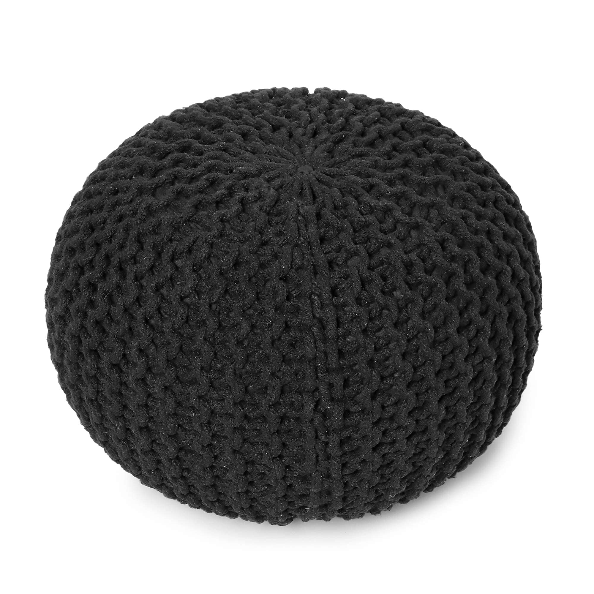Sponsored Ad - REDEARTH Round Pouf Foot Stool Ottoman - Hand Knitted Bean Bag - Cord Boho Pouffe - Cable Poof Footrest for Living Room - Nursery - Bedroom - Patio - 100% Cotton - Home Decor (19.5"x19.5"x14") - Black
