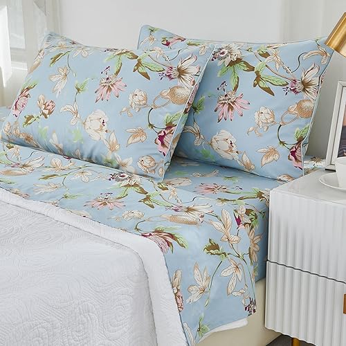 Miniatura 5 de Brandream Juego de sábanas de lujo de 800 hilos, 100% algodón egipcio, bolsillo profundo, 4 piezas, color azul