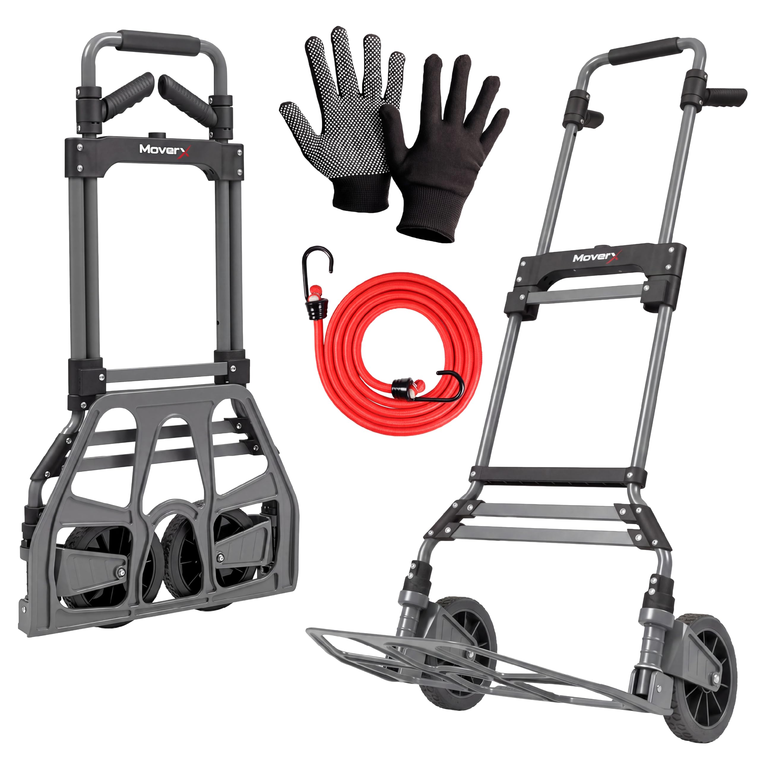 MoverX Folding Hand Truck Aluminium, Heavy Duty Hand Truck Foldable Trolley on Wheels, Multi Purpose Sack Truck Moving Trolley, 150kg
