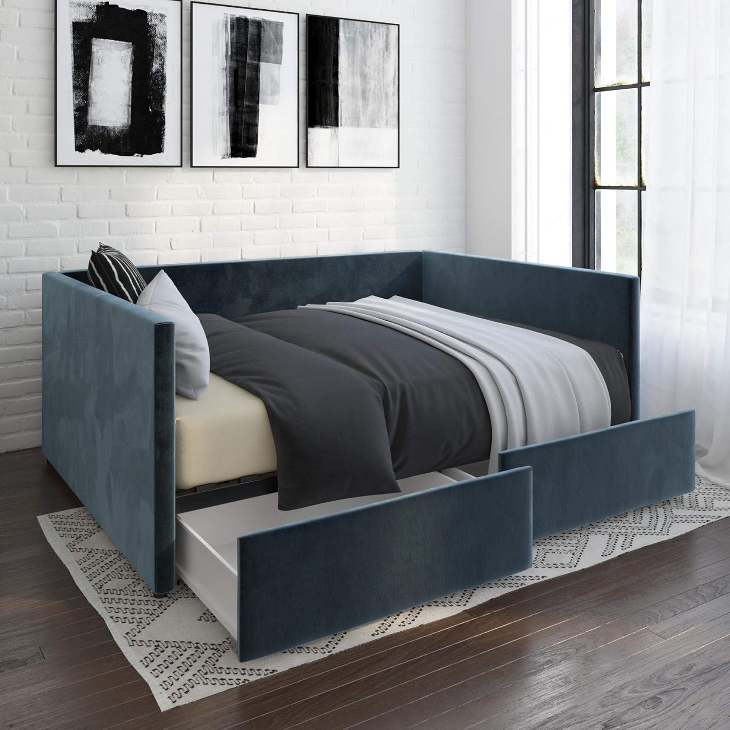 DHP Daybed with Storage Bed, Full, Blue Velvet Full Blue