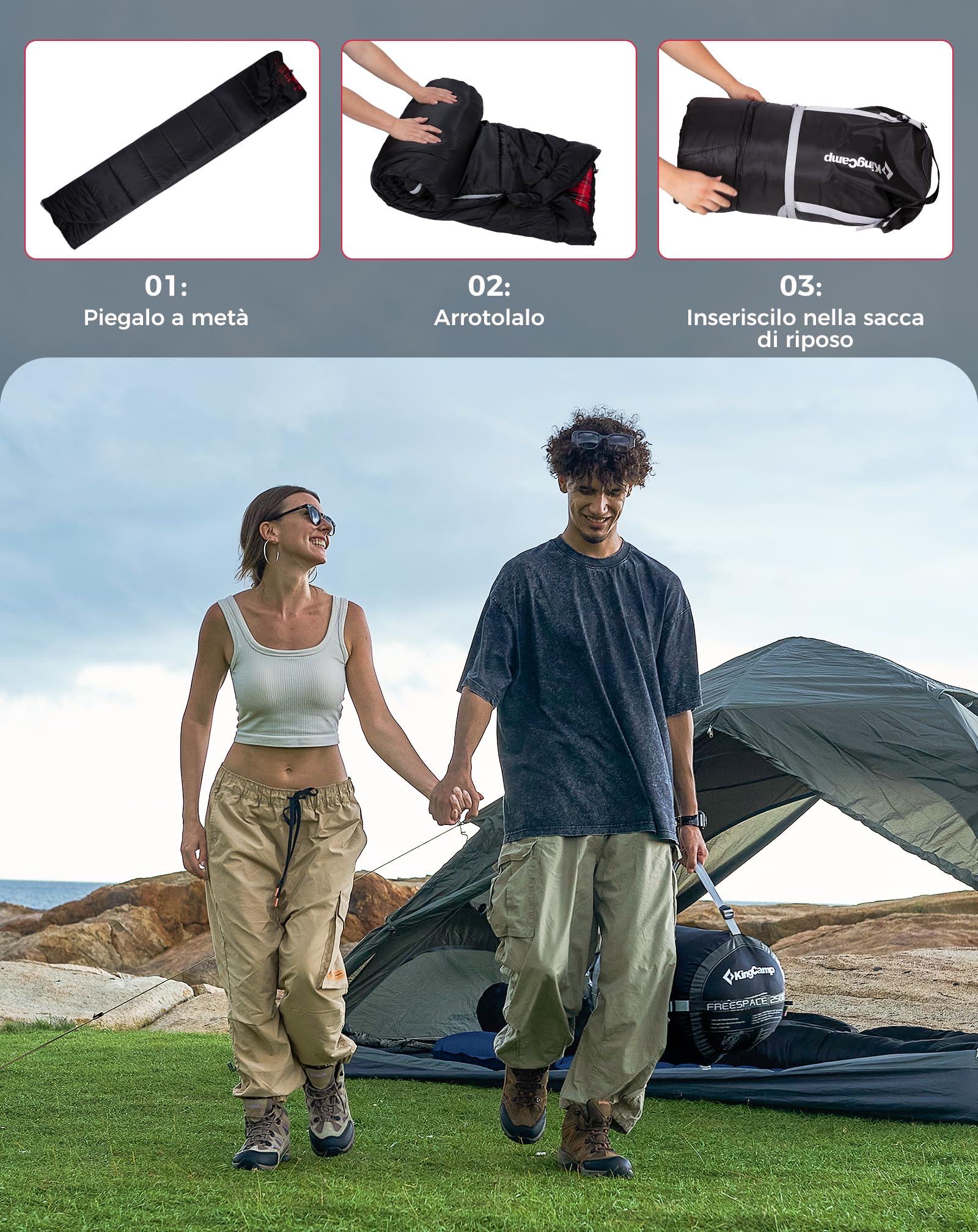 KingCamp Sacco a pelo doppio in flanella di cotone per 2 persone - Caldo invernale, 3-4 stagioni, con 2 cuscini - Ideale per camping, viaggi e attività outdoor