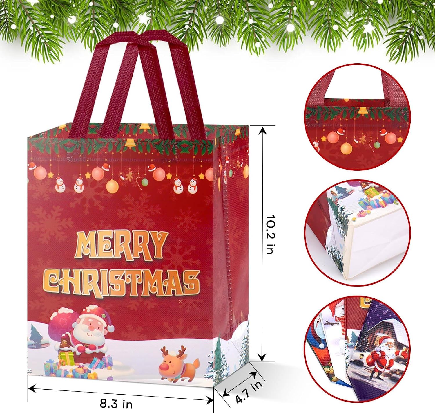 Fayayuan 16Pack Christmas Gift Bags Medium Size - Reusable Non-Woven Tote Bags with Handles - Perfect for Gift Wrap/Party Favor Supplies - 10.2" x 8.3" x 4" image 5