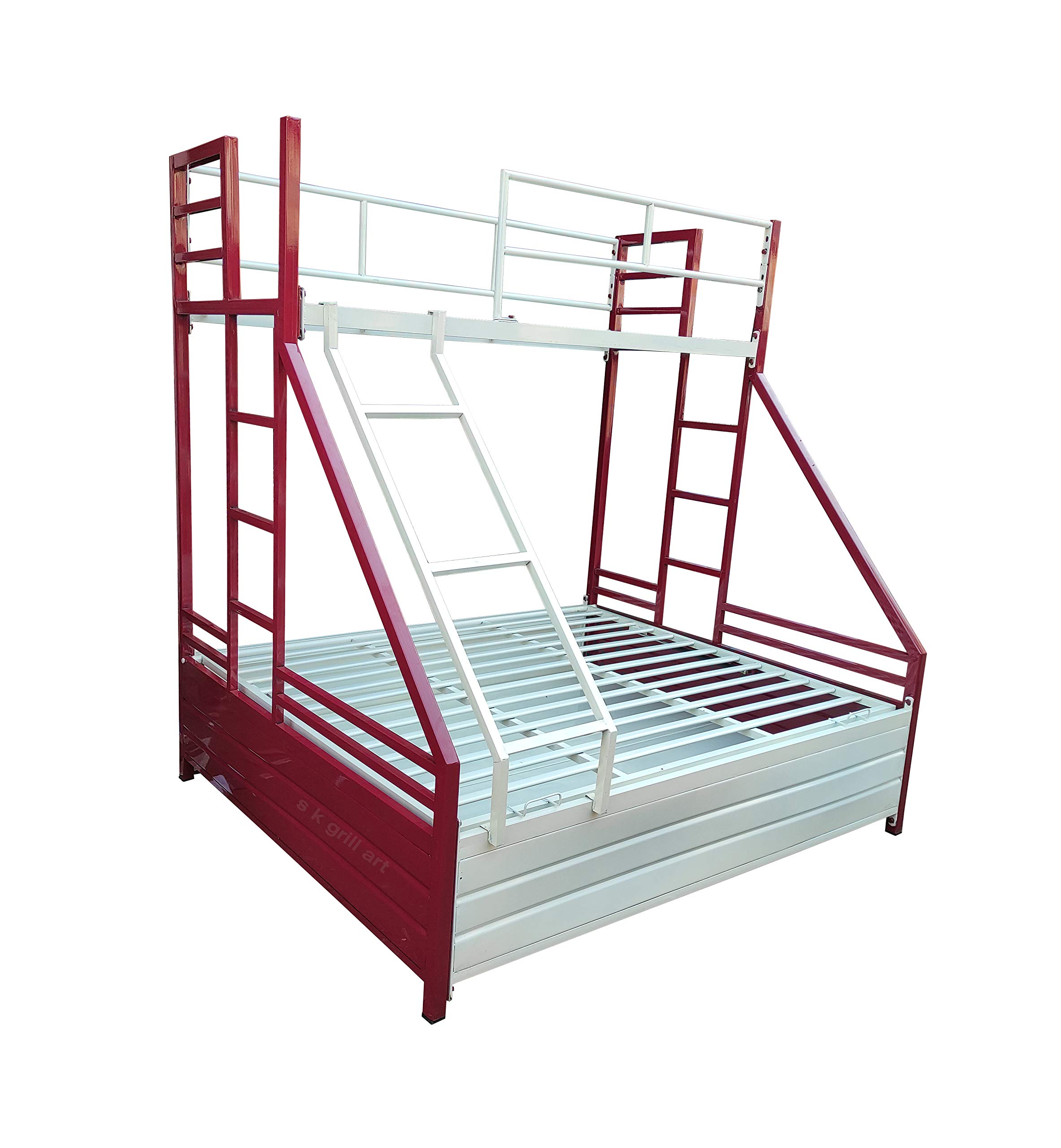 s k grill art Metal Bunk Bed for Adults with Storage – Powder Coated Matte Finish (with Mattress, Bottom 4' x 6' & Top 2.5' x 6')
