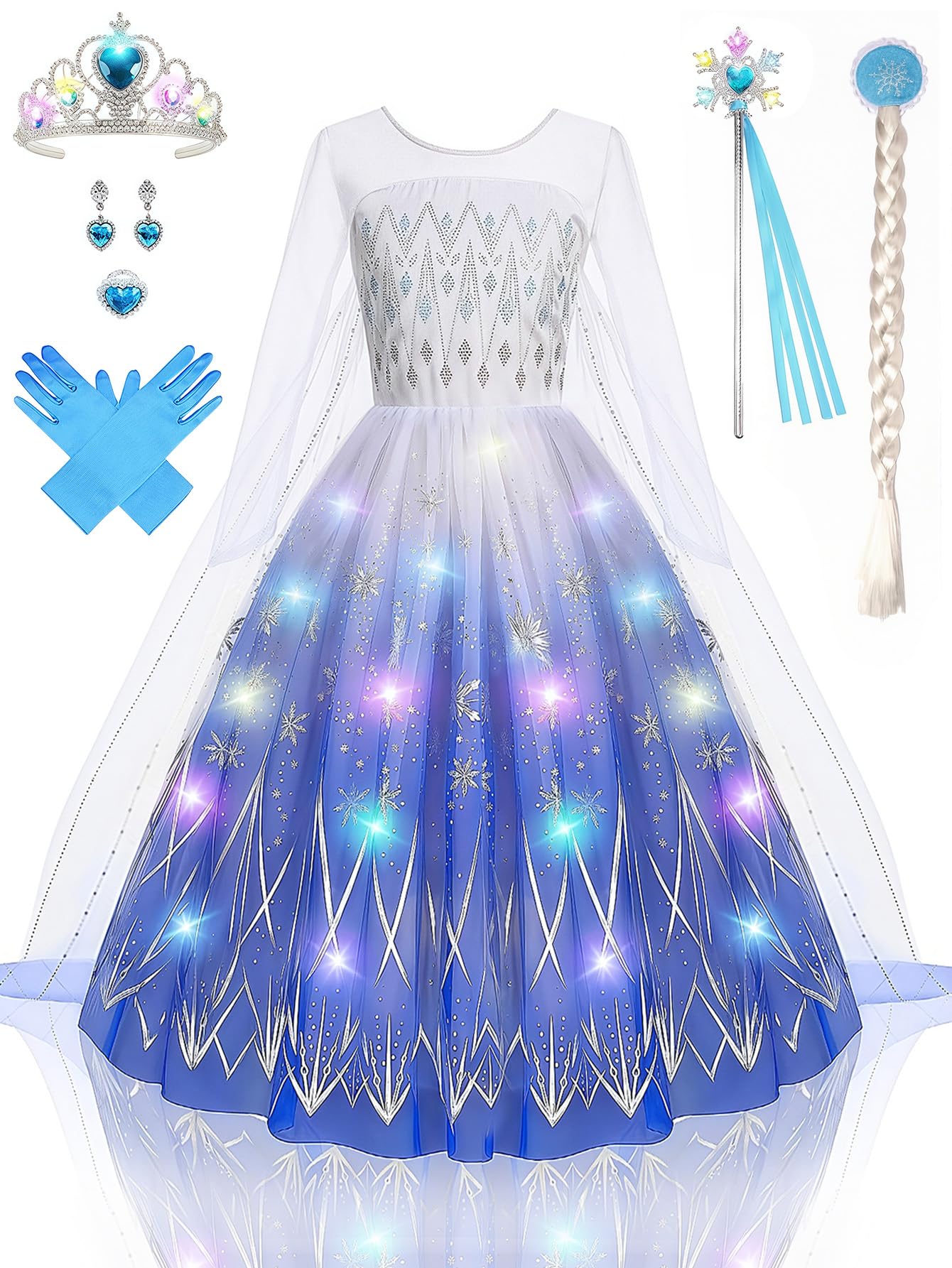 AntDesign Girls Princess Dress Light Up Costumes for Halloween Birthday Party Dress Up 3-9 Years